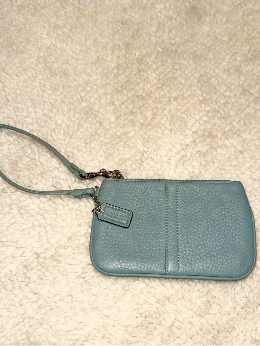 Coach Teal Pebbled Leather Wristlet